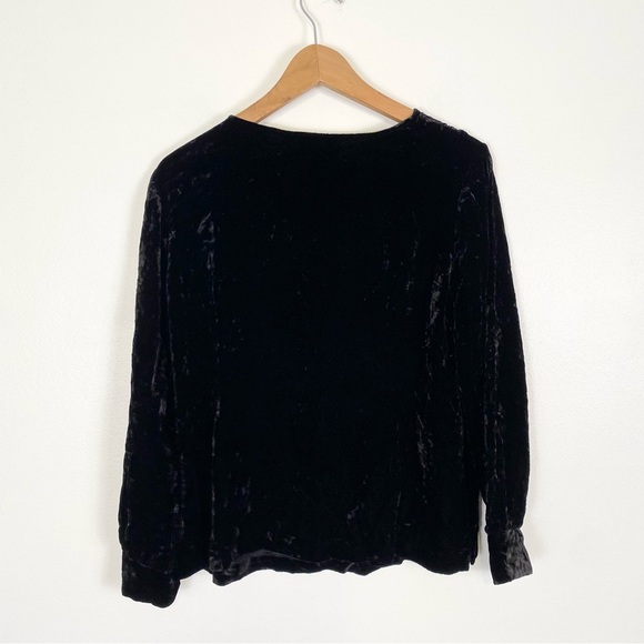 VTG Talbots V Neck Black Velvet Burnout Silk Blend Long Sleeve Top size 14 - Picture 2 of 9